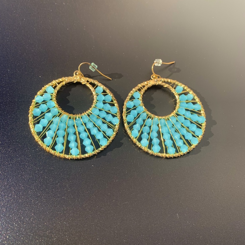 Blue gemstone hoop earrings -gently used